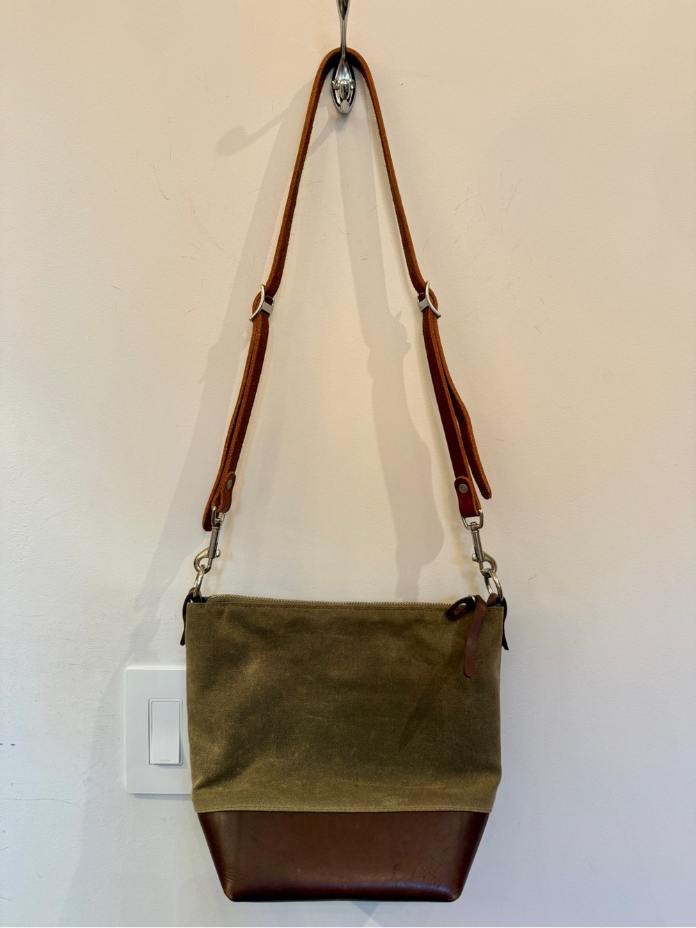 Wood&Faulk Olive and Brown Canvas and Leather Crossbody/Shoulder Bag